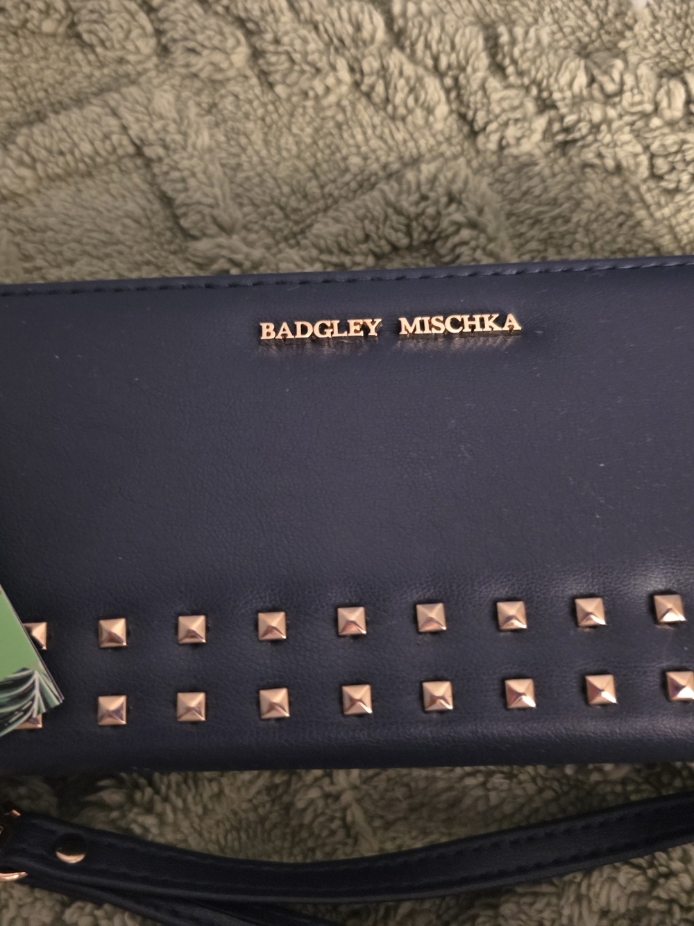 Badgley Mischka Navy Wristlet Clutch with Gold Studs